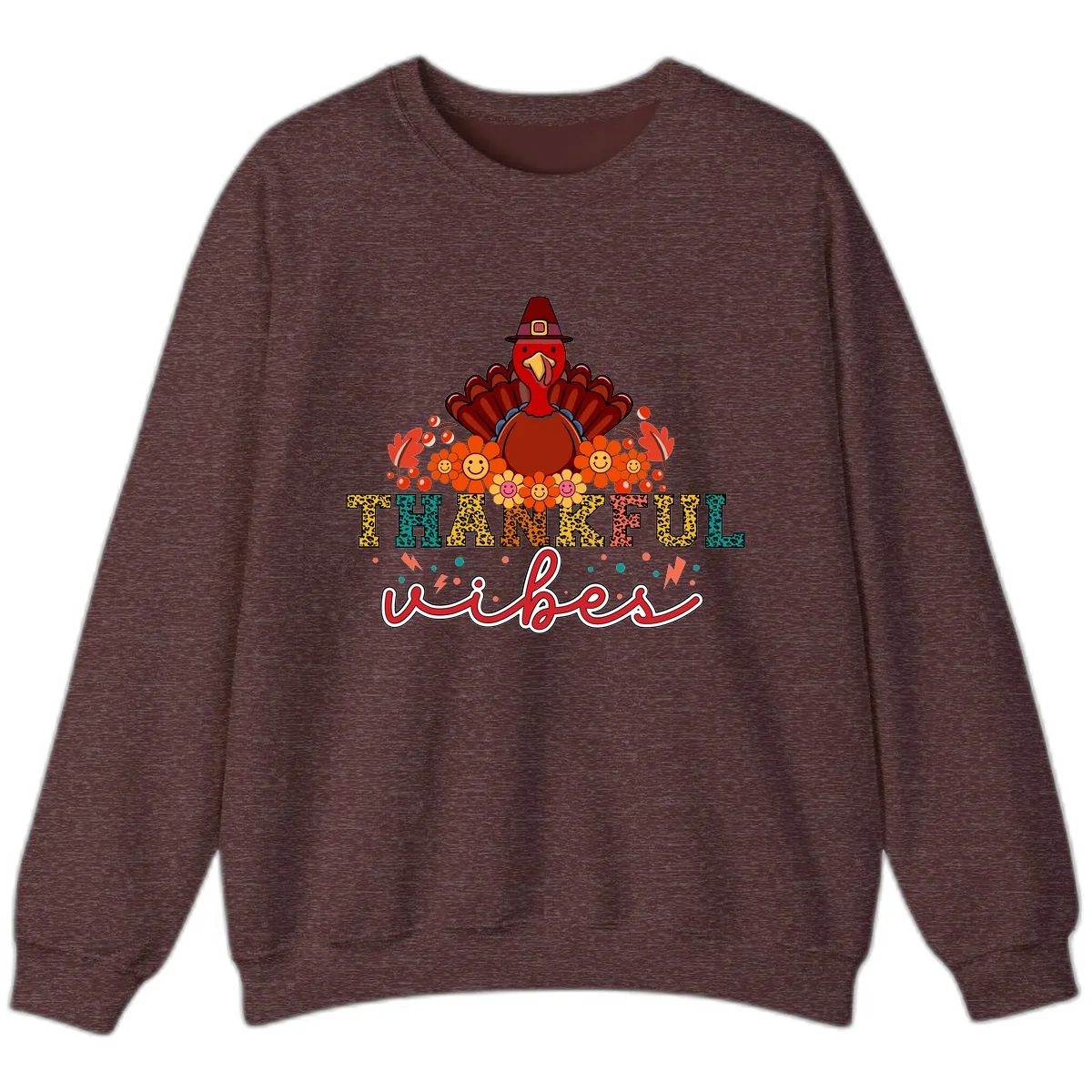 Turkey Vibes Thanksgiving Design Sweatshirt in Heather Sport Dark Maroon